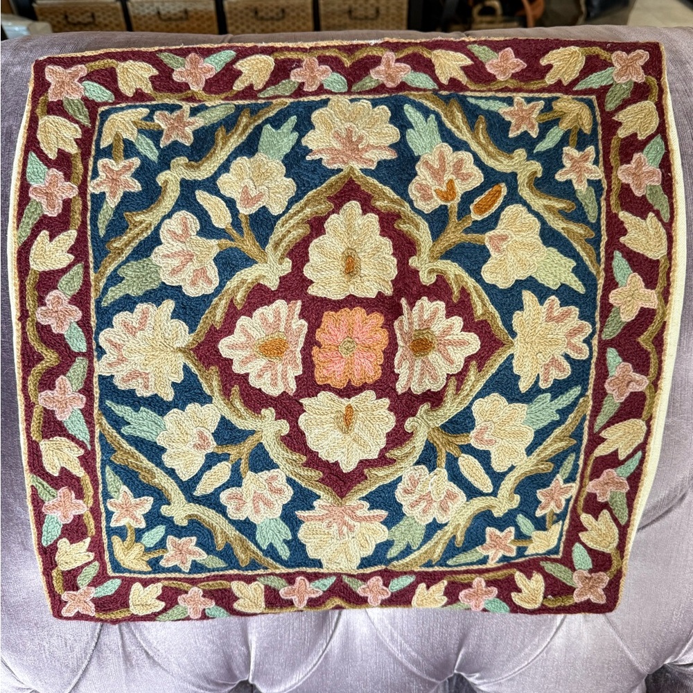 Floral Embroidered Accent Pillow